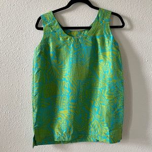 Vintage 90s Silk Saks Fifth Avenue Tropical Blue and Green Tank Top, Size Small